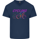 Funky Cycling Cyclist Bicycle Bike Cycle Mens V-Neck Cotton T-Shirt Navy Blue