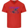 Funky Cycling Cyclist Bicycle Bike Cycle Mens V-Neck Cotton T-Shirt Red