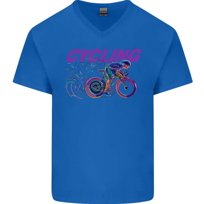Funky Cycling Cyclist Bicycle Bike Cycle Mens V-Neck Cotton T-Shirt Royal Blue