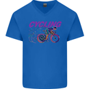 Funky Cycling Cyclist Bicycle Bike Cycle Mens V-Neck Cotton T-Shirt Royal Blue