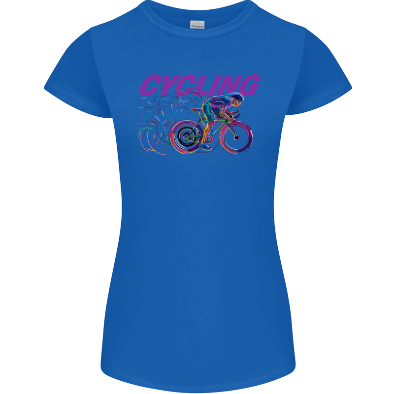 Funky Cycling Cyclist Bicycle Bike Cycle Womens Petite Cut T-Shirt Royal Blue