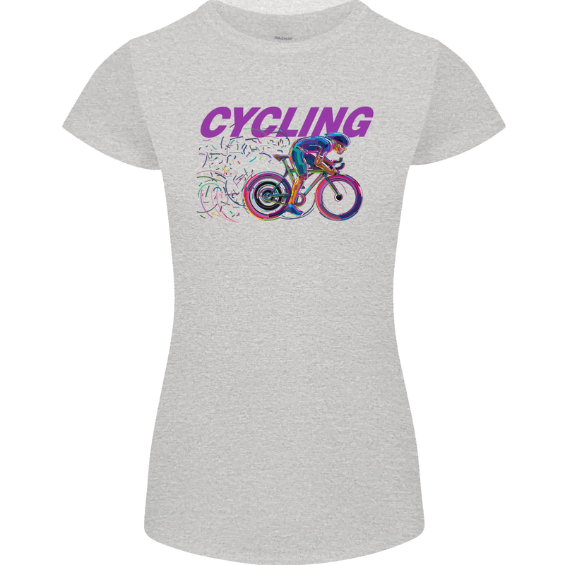 Funky Cycling Cyclist Bicycle Bike Cycle Womens Petite Cut T-Shirt Sports Grey