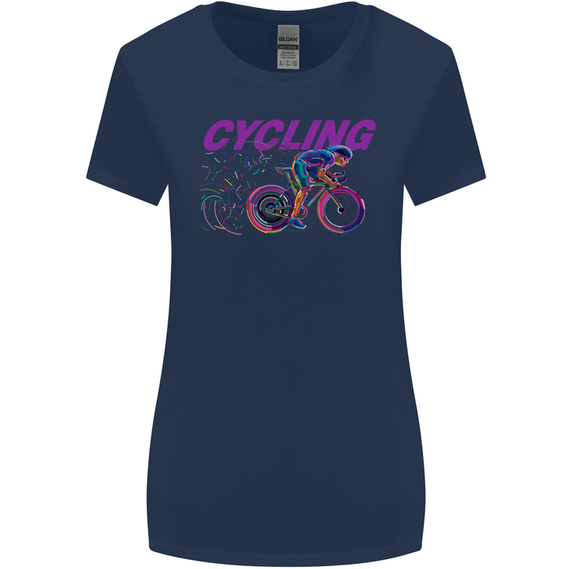 Funky Cycling Cyclist Bicycle Bike Cycle Womens Wider Cut T-Shirt Navy Blue