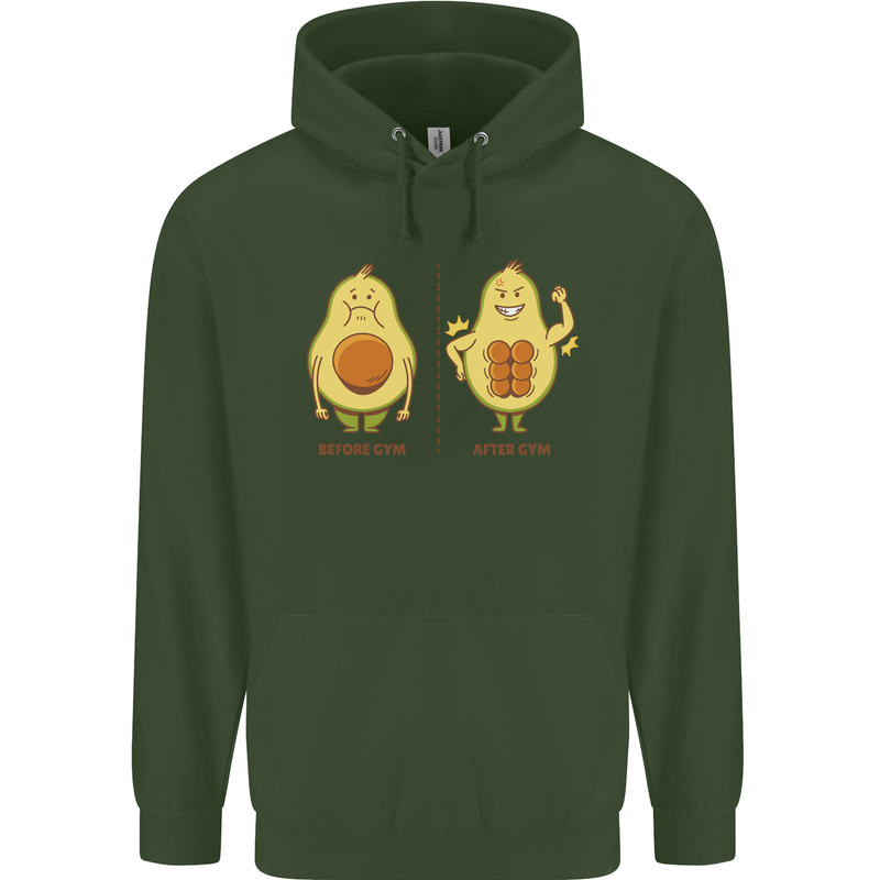 Funny Advacado Gym Bodybuilding Fitness Childrens Kids Hoodie Forest Green