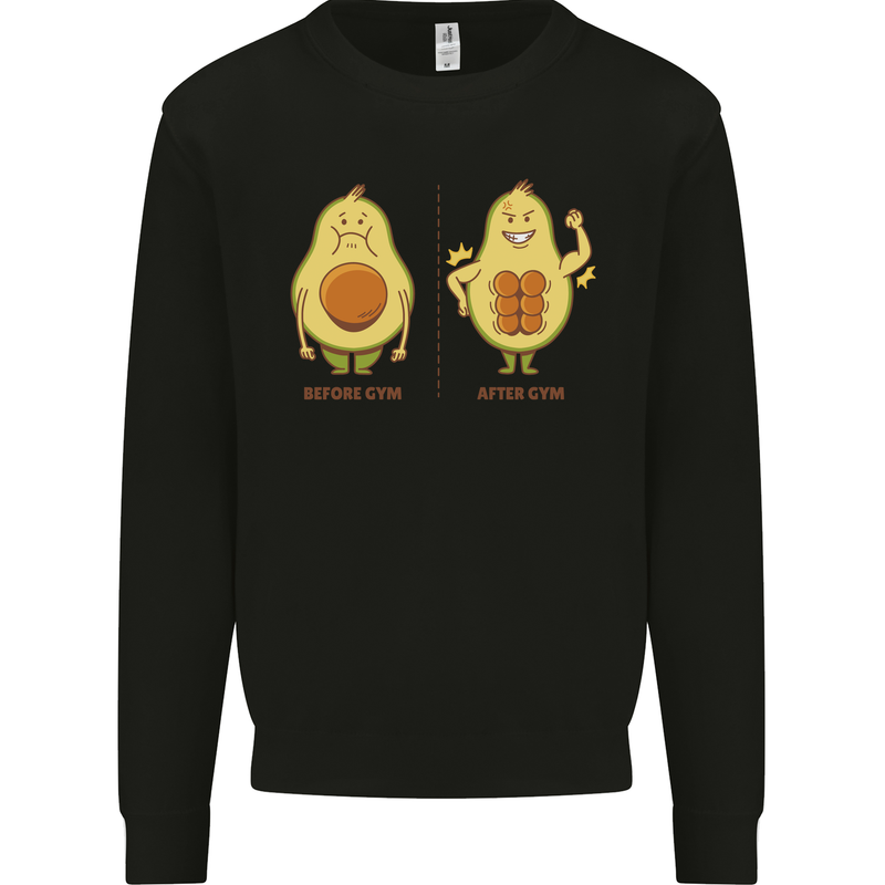 Funny Advacado Gym Bodybuilding Fitness Kids Sweatshirt Jumper Black