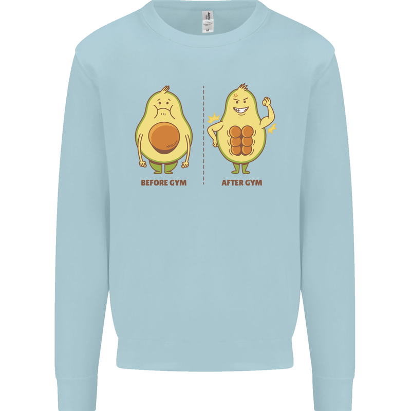 Funny Advacado Gym Bodybuilding Fitness Kids Sweatshirt Jumper Light Blue