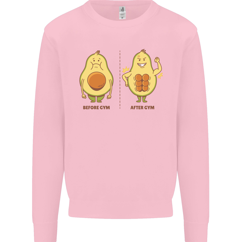 Funny Advacado Gym Bodybuilding Fitness Kids Sweatshirt Jumper Light Pink