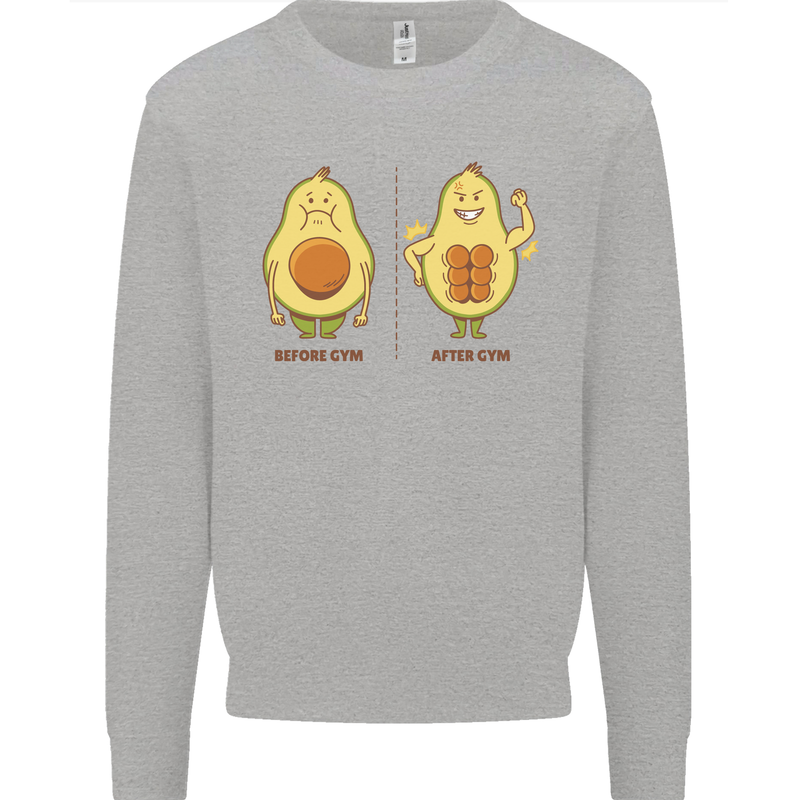 Funny Advacado Gym Bodybuilding Fitness Kids Sweatshirt Jumper Sports Grey