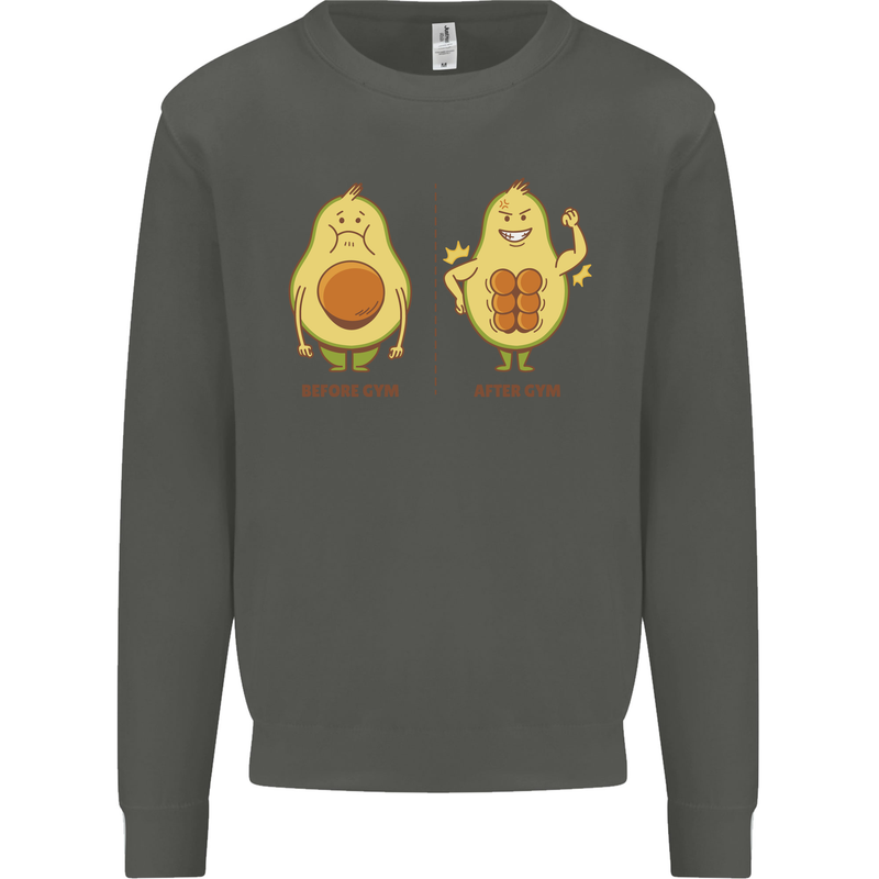 Funny Advacado Gym Bodybuilding Fitness Kids Sweatshirt Jumper Storm Grey