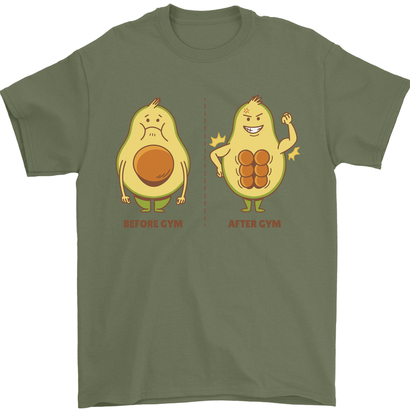 Funny Advacado Gym Bodybuilding Fitness Mens T-Shirt Cotton Gildan Military Green