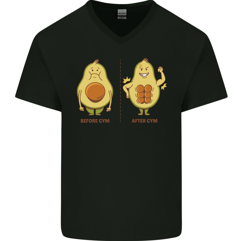 Funny Advacado Gym Bodybuilding Fitness Mens V-Neck Cotton T-Shirt Black