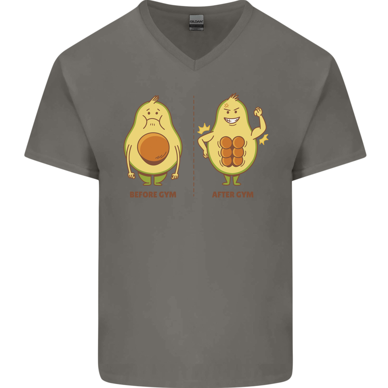 Funny Advacado Gym Bodybuilding Fitness Mens V-Neck Cotton T-Shirt Charcoal