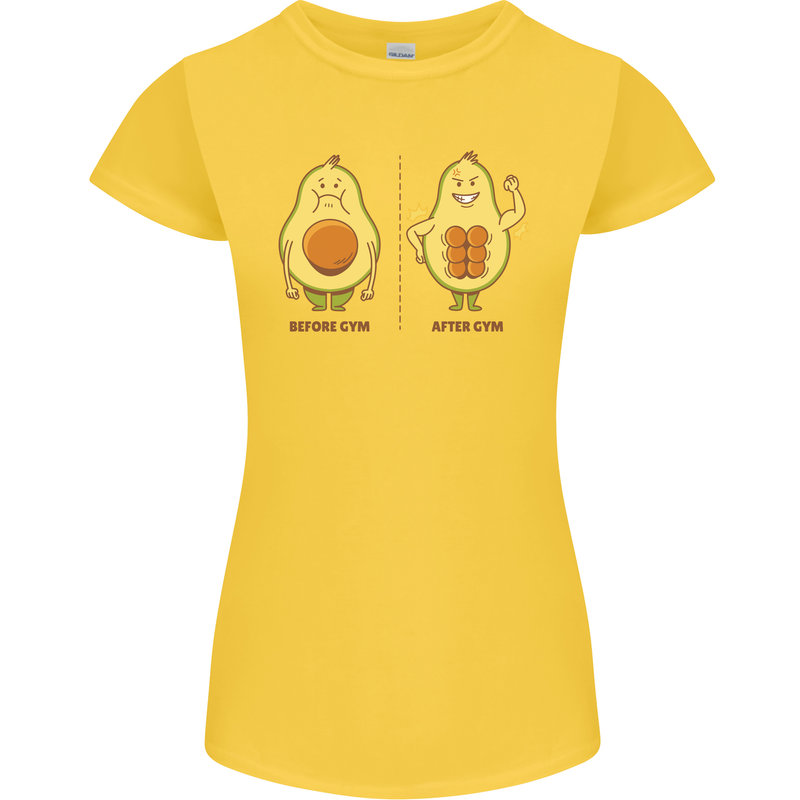 Funny Advacado Gym Bodybuilding Fitness Womens Petite Cut T-Shirt Yellow