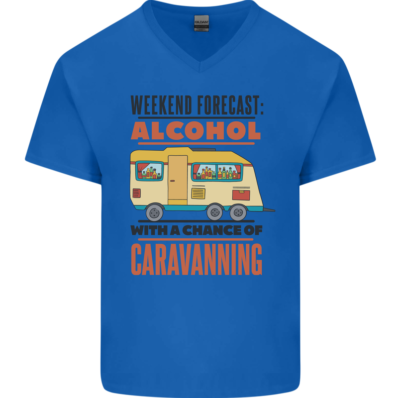 Funny Alcohol Caravanning Caravan Beer Mens V-Neck Cotton T-Shirt Royal Blue