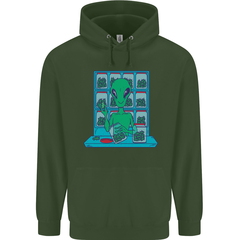 Funny Alien Drug Dealer Weed Childrens Kids Hoodie Forest Green