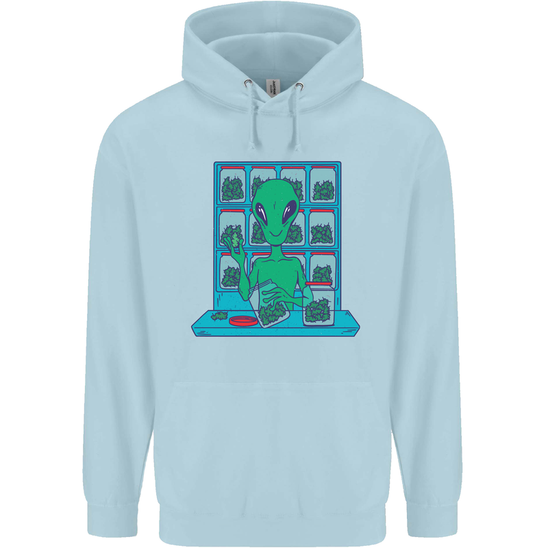 Funny Alien Drug Dealer Weed Childrens Kids Hoodie Light Blue