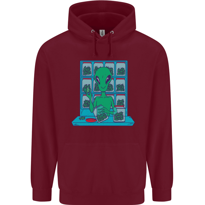 Funny Alien Drug Dealer Weed Childrens Kids Hoodie Maroon