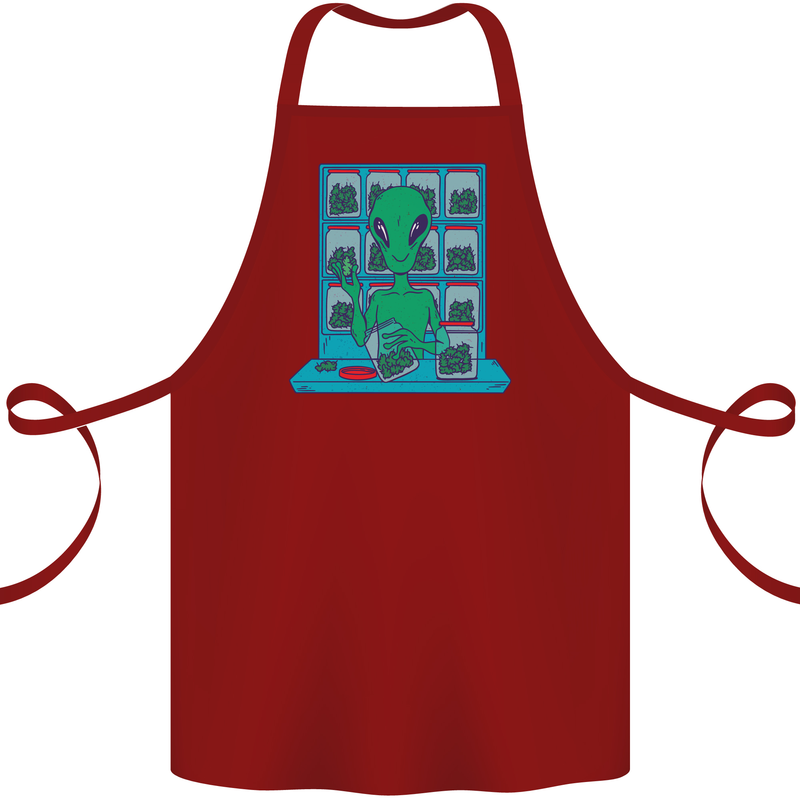 Funny Alien Drug Dealer Weed Cotton Apron 100% Organic Maroon