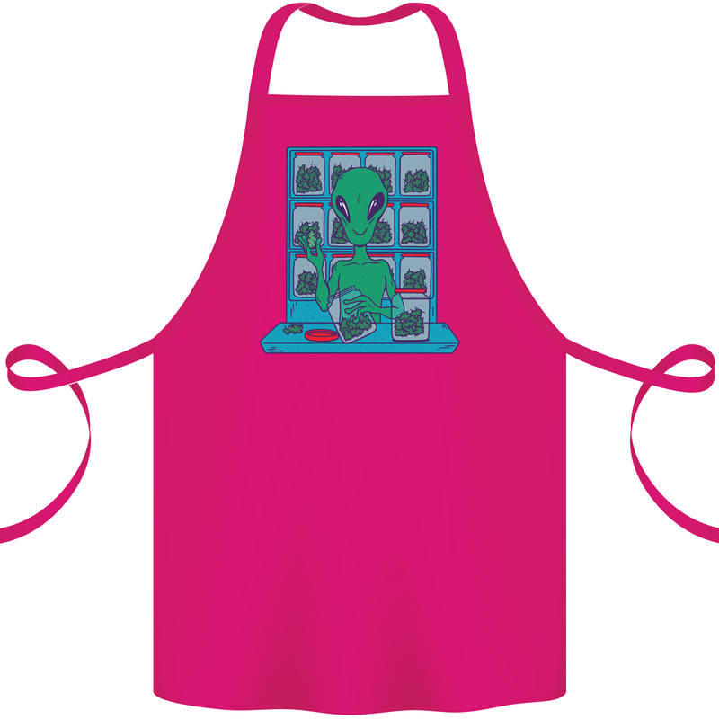 Funny Alien Drug Dealer Weed Cotton Apron 100% Organic Pink