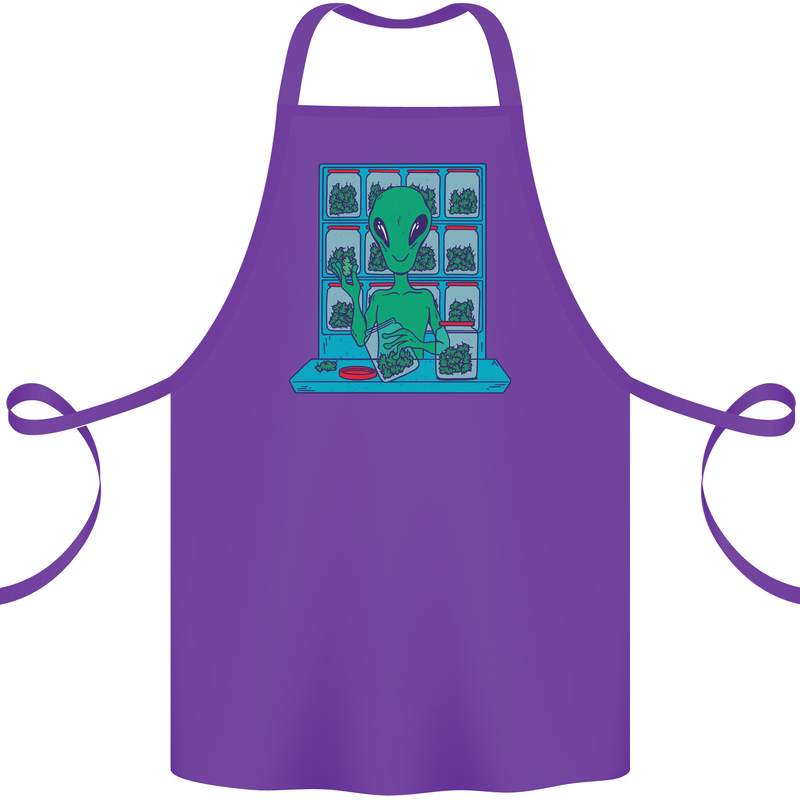 Funny Alien Drug Dealer Weed Cotton Apron 100% Organic Purple