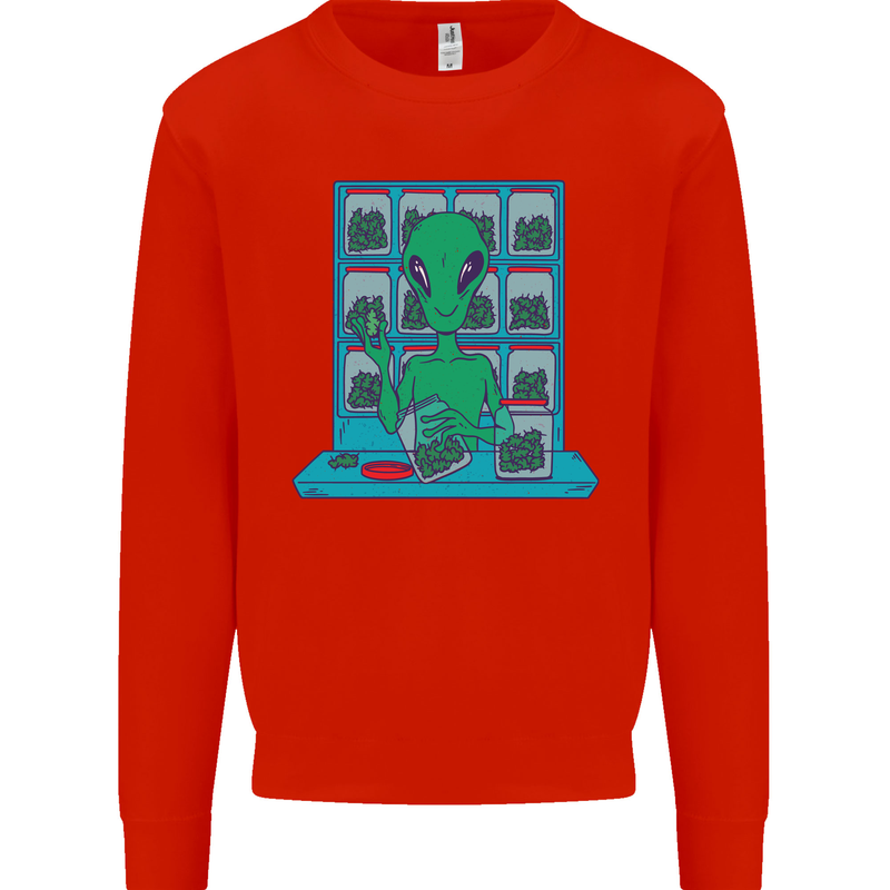 Funny Alien Drug Dealer Weed Kids Sweatshirt Jumper Bright Red