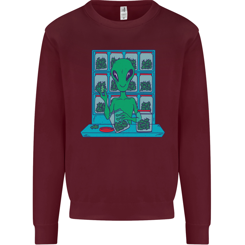Funny Alien Drug Dealer Weed Kids Sweatshirt Jumper Maroon