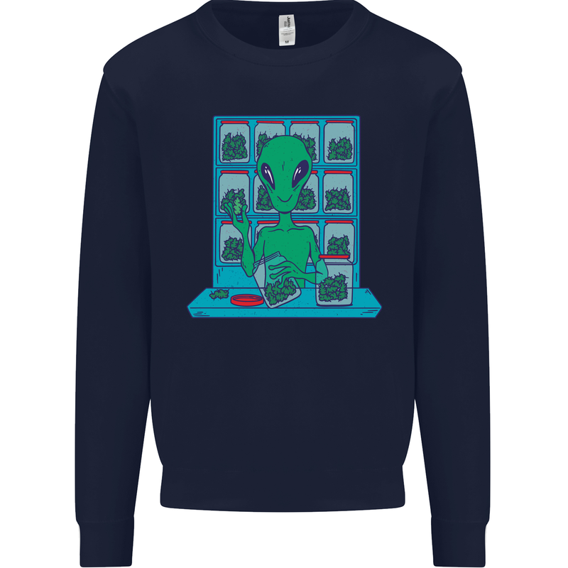 Funny Alien Drug Dealer Weed Kids Sweatshirt Jumper Navy Blue