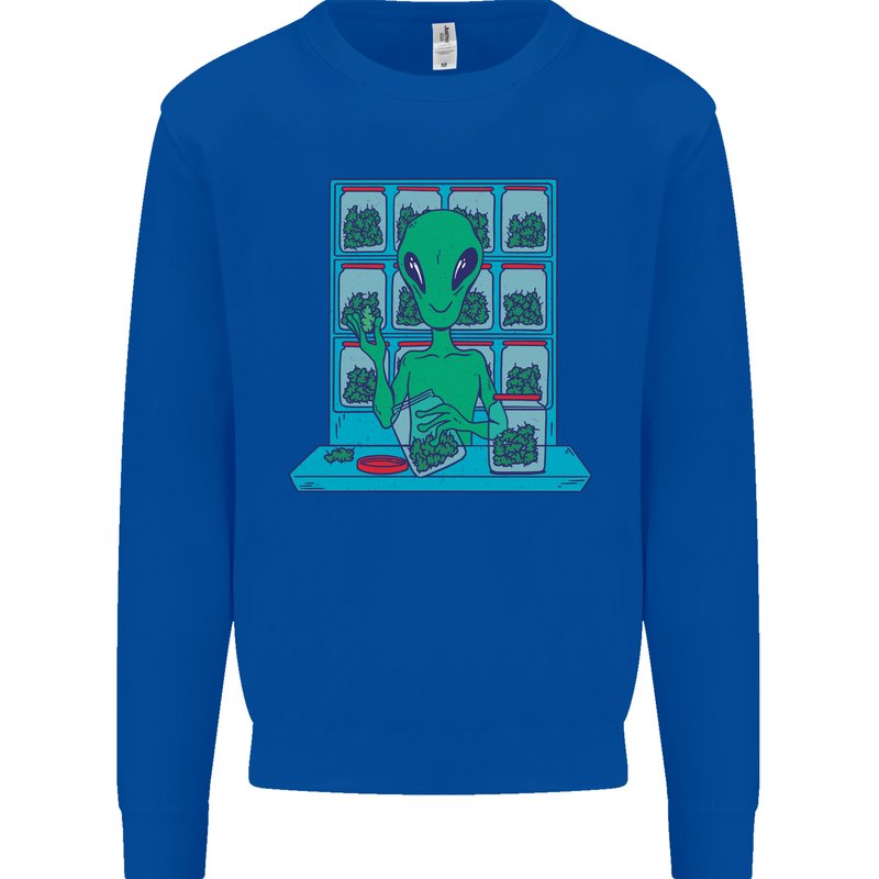 Funny Alien Drug Dealer Weed Kids Sweatshirt Jumper Royal Blue