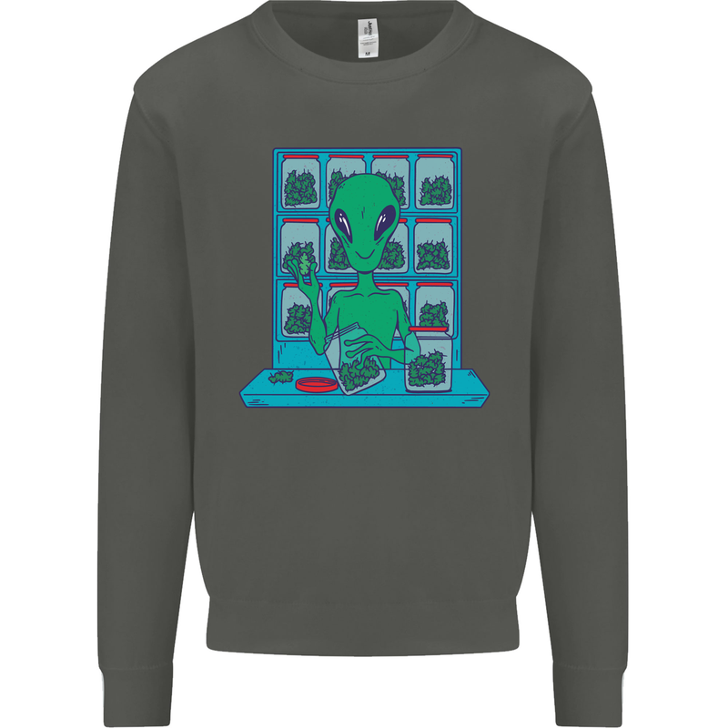 Funny Alien Drug Dealer Weed Kids Sweatshirt Jumper Storm Grey