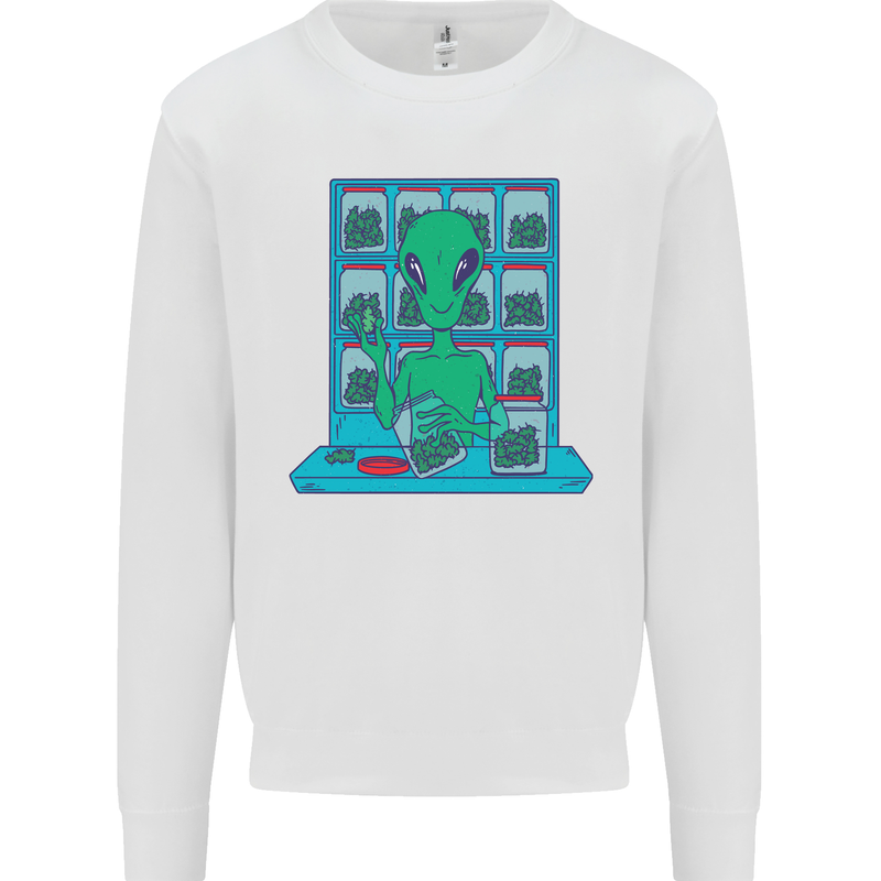 Funny Alien Drug Dealer Weed Kids Sweatshirt Jumper White