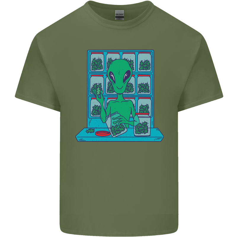 Funny Alien Drug Dealer Weed Mens Cotton T-Shirt Tee Top Military Green