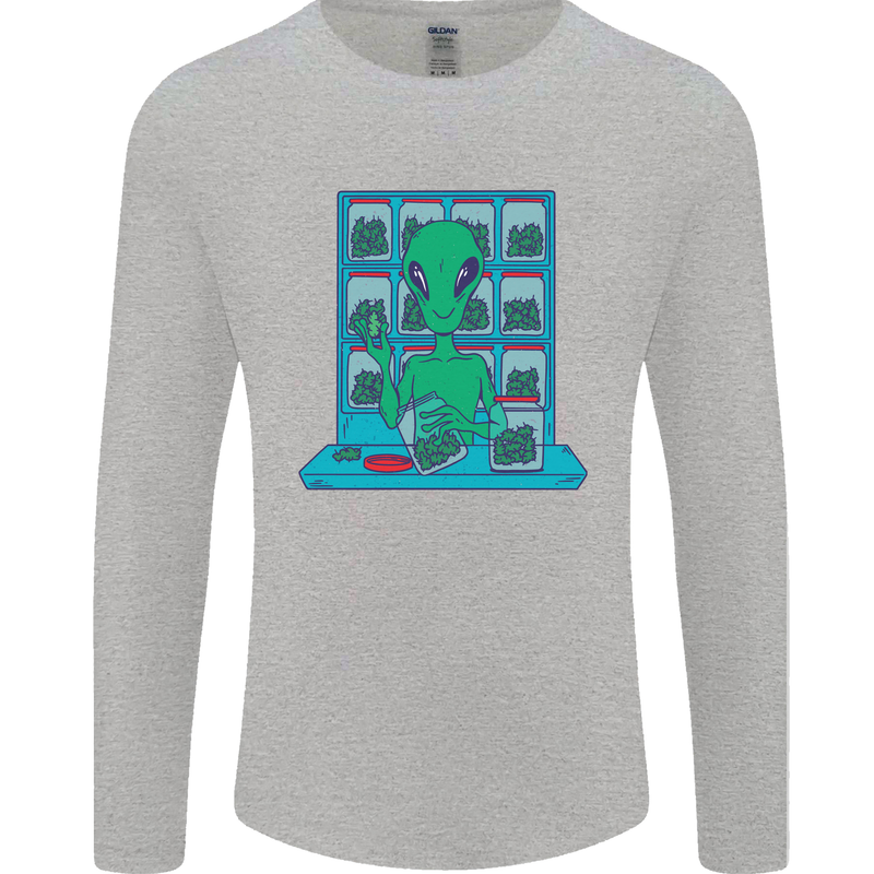 Funny Alien Drug Dealer Weed Mens Long Sleeve T-Shirt Sports Grey