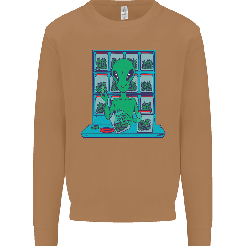 Funny Alien Drug Dealer Weed Mens Sweatshirt Jumper Caramel Latte