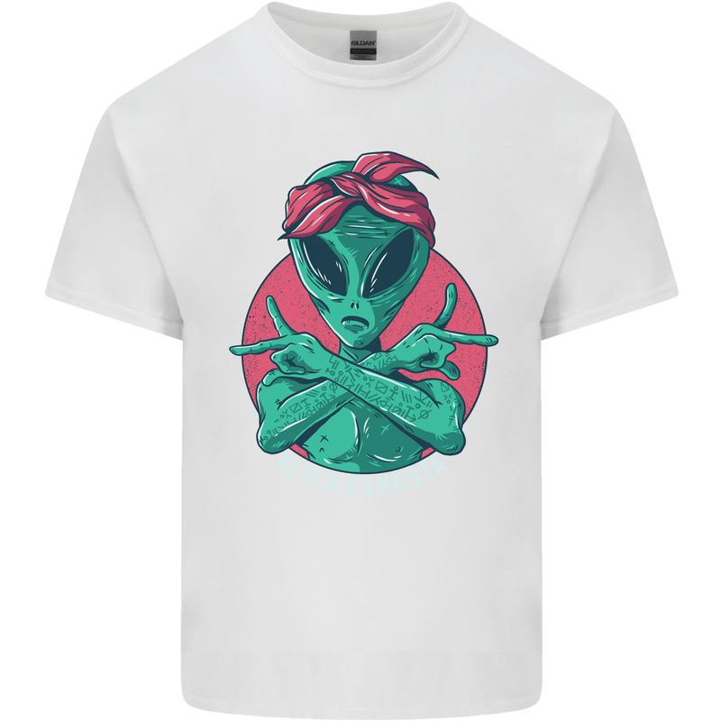 Funny Alien Gangster UFO 2Pac Rap Music Mens Cotton T-Shirt Tee Top White
