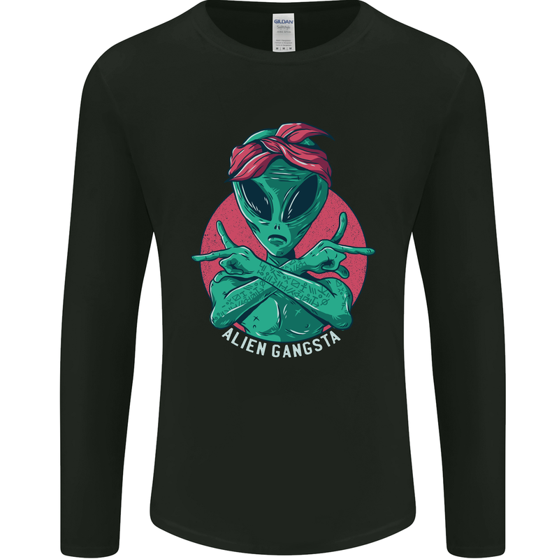 Funny Alien Gangster UFO 2Pac Rap Music Mens Long Sleeve T-Shirt Black