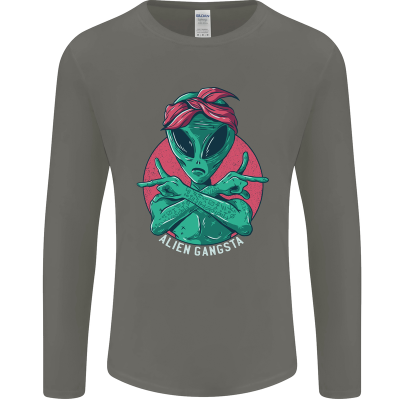 Funny Alien Gangster UFO 2Pac Rap Music Mens Long Sleeve T-Shirt Charcoal