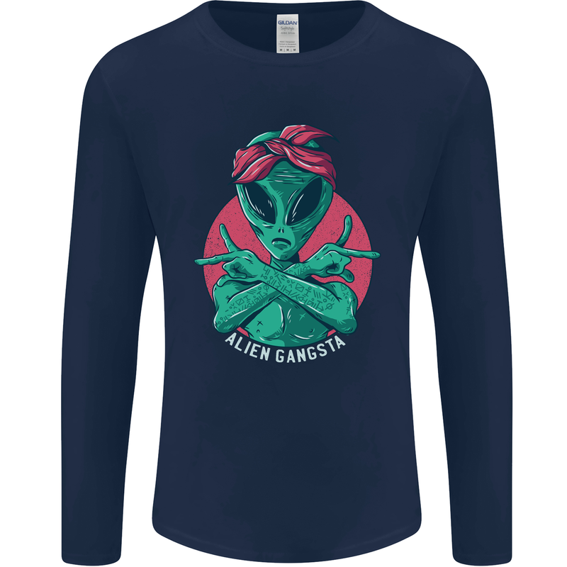Funny Alien Gangster UFO 2Pac Rap Music Mens Long Sleeve T-Shirt Navy Blue