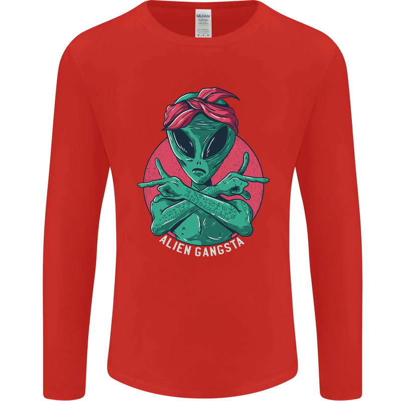 Funny Alien Gangster UFO 2Pac Rap Music Mens Long Sleeve T-Shirt Red