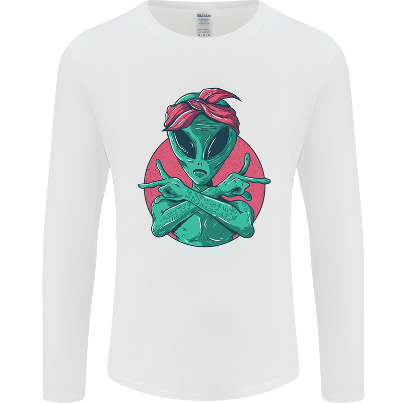 Funny Alien Gangster UFO 2Pac Rap Music Mens Long Sleeve T-Shirt White