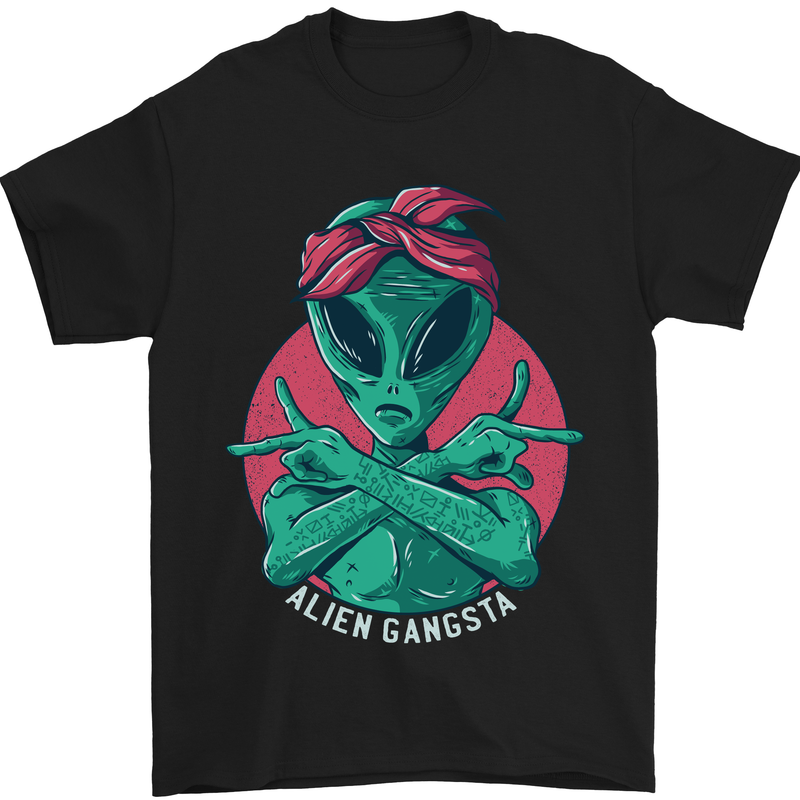Funny Alien Gangster UFO 2Pac Rap Music Mens T-Shirt Cotton Gildan Black