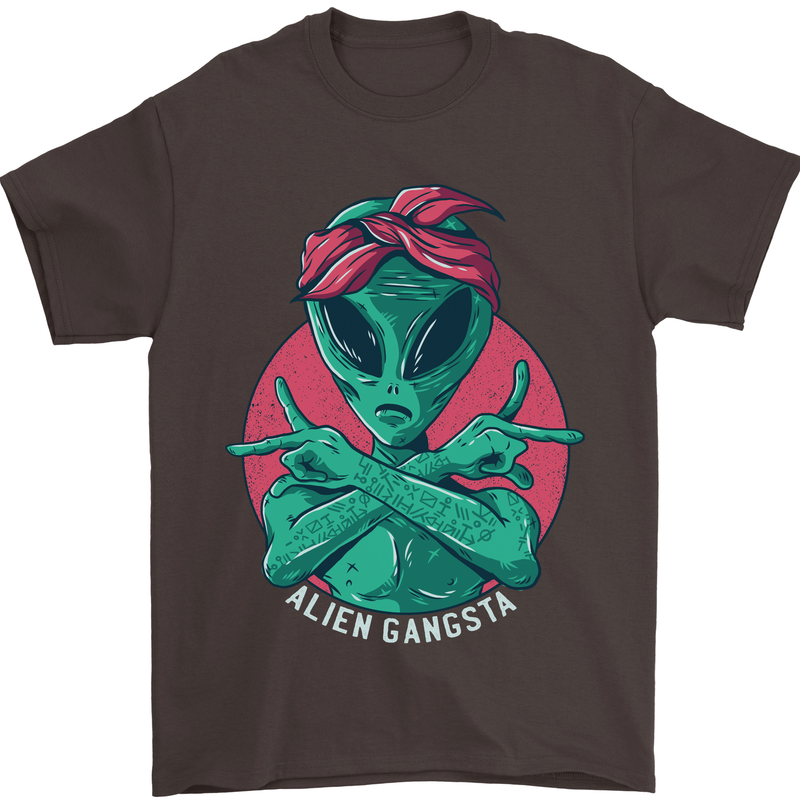 Funny Alien Gangster UFO 2Pac Rap Music Mens T-Shirt Cotton Gildan Dark Chocolate
