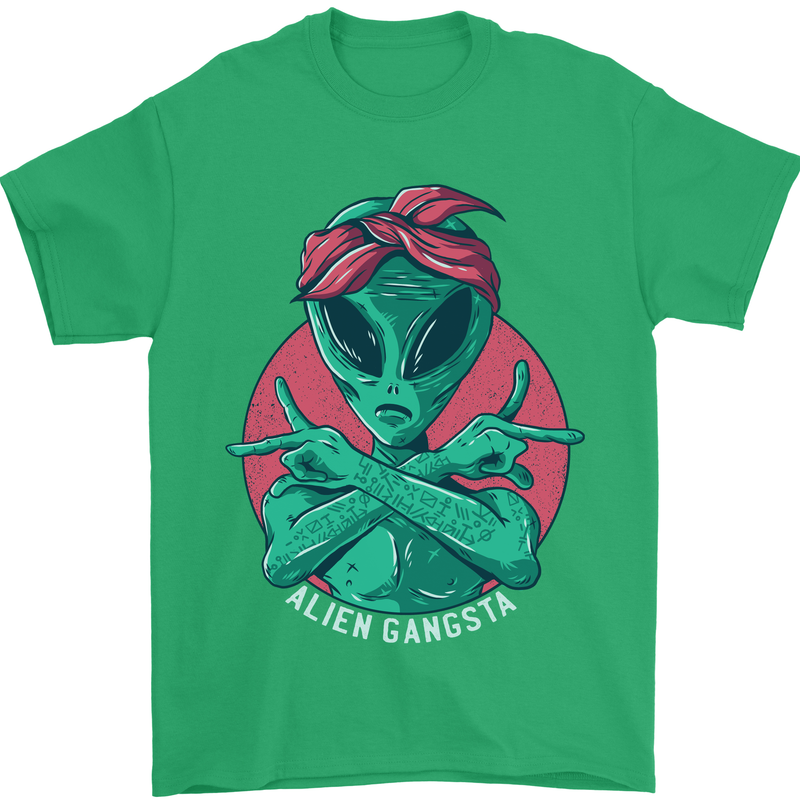 Funny Alien Gangster UFO 2Pac Rap Music Mens T-Shirt Cotton Gildan Irish Green