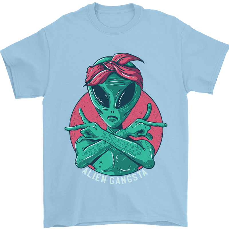 Funny Alien Gangster UFO 2Pac Rap Music Mens T-Shirt Cotton Gildan Light Blue