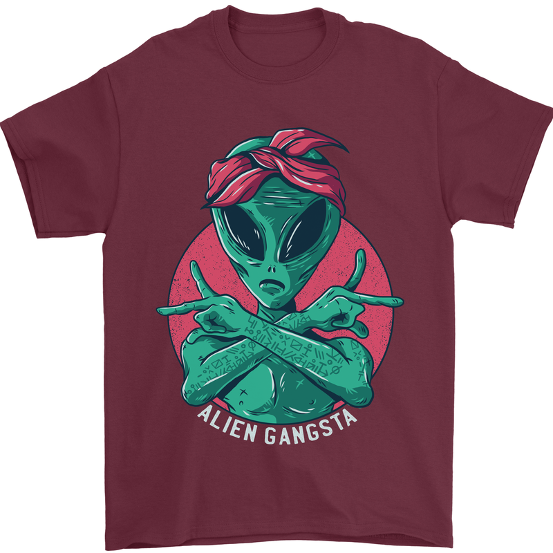 Funny Alien Gangster UFO 2Pac Rap Music Mens T-Shirt Cotton Gildan Maroon