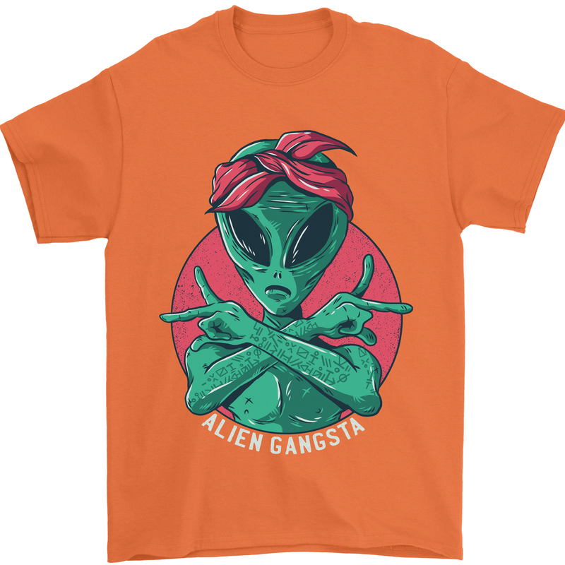 Funny Alien Gangster UFO 2Pac Rap Music Mens T-Shirt Cotton Gildan Orange