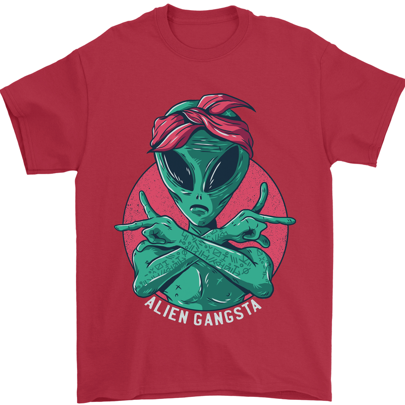 Funny Alien Gangster UFO 2Pac Rap Music Mens T-Shirt Cotton Gildan Red