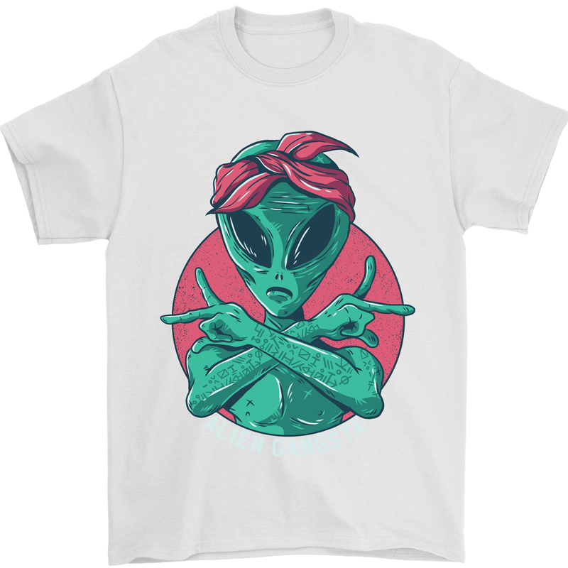 Funny Alien Gangster UFO 2Pac Rap Music Mens T-Shirt Cotton Gildan White