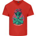Funny Alien Gangster UFO 2Pac Rap Music Mens V-Neck Cotton T-Shirt Red