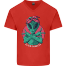 Funny Alien Gangster UFO 2Pac Rap Music Mens V-Neck Cotton T-Shirt Red