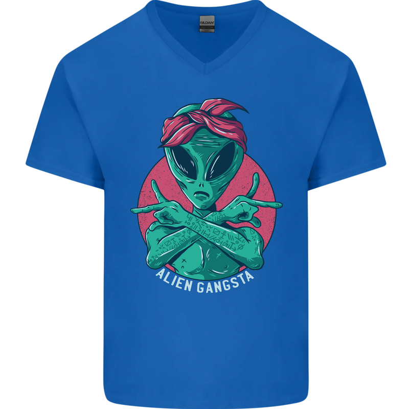 Funny Alien Gangster UFO 2Pac Rap Music Mens V-Neck Cotton T-Shirt Royal Blue